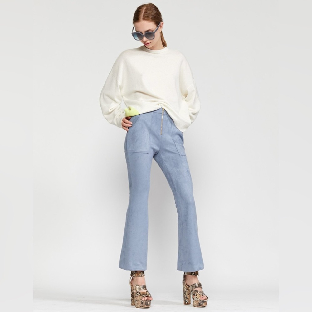 Cynthia Rowley Nadia Ultra Suede Flared 10 Pants Light Blue Flat Front NWT NEW